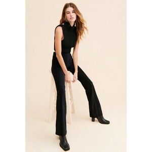 Free People Slim Pull-On Velvet Flare Pants XS Black